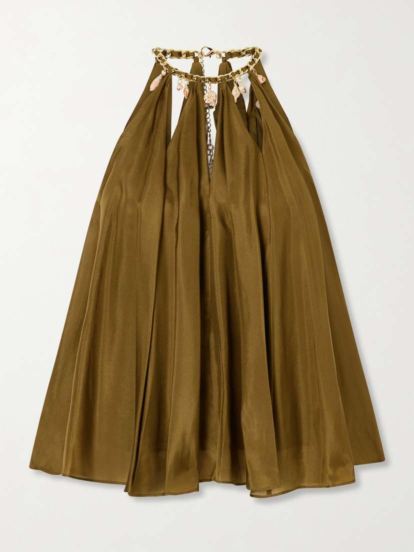 Mahon Embellished Gathered Silk-satin Blouse