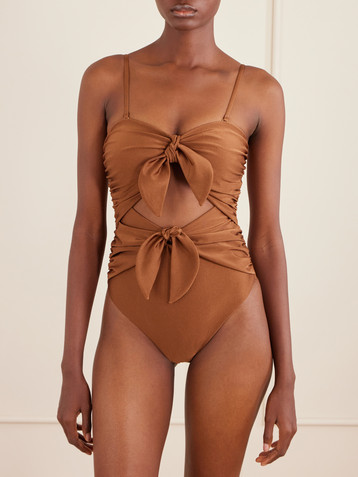 Zimmermann Aster knot-detailed gathered swimsuit