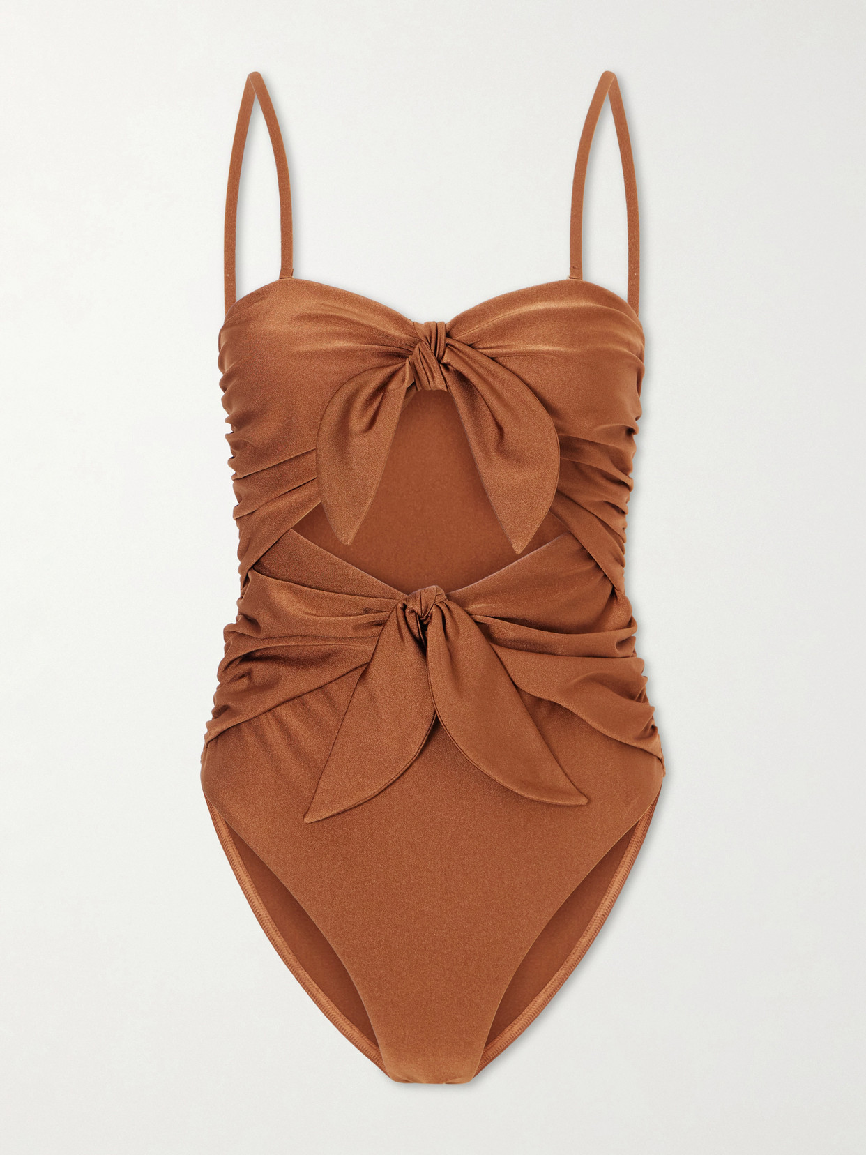 Zimmermann Aster Knot-detailed Gathered Swimsuit In Brown