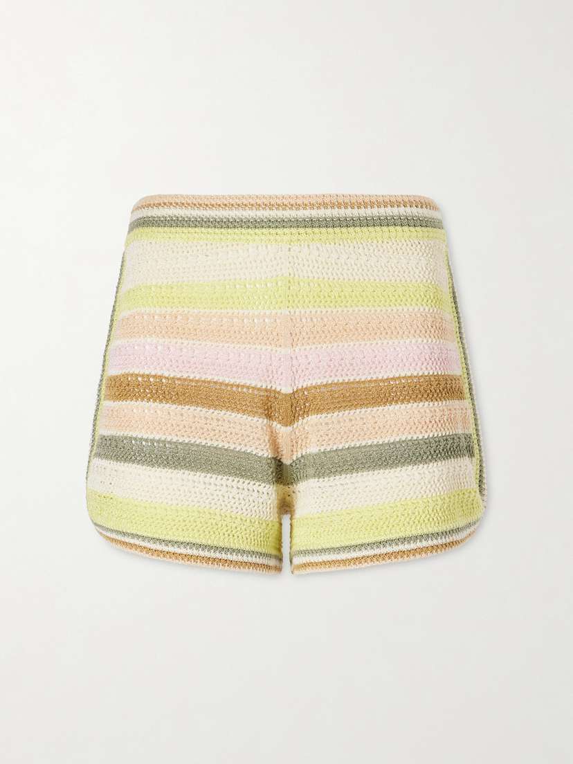 Zimmermann Indra Striped Crocheted Cotton Shorts