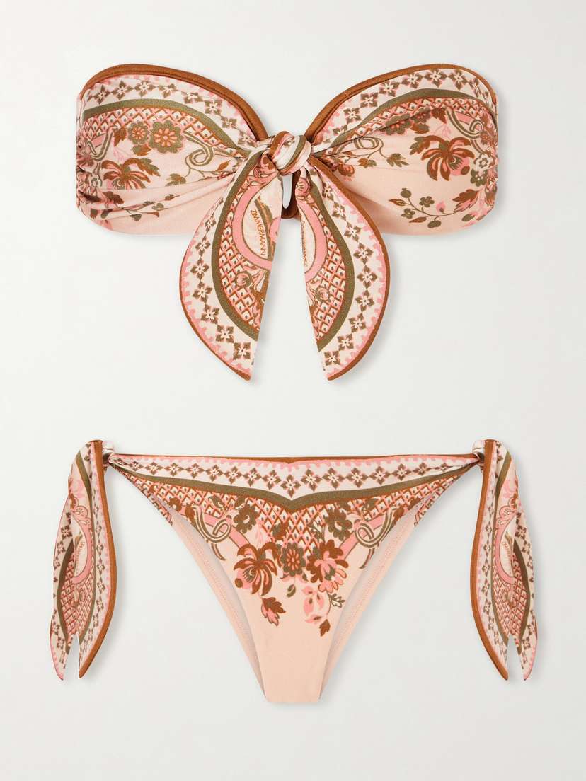 Zimmermann Aster Strapless Knot-detailed Printed Bikini