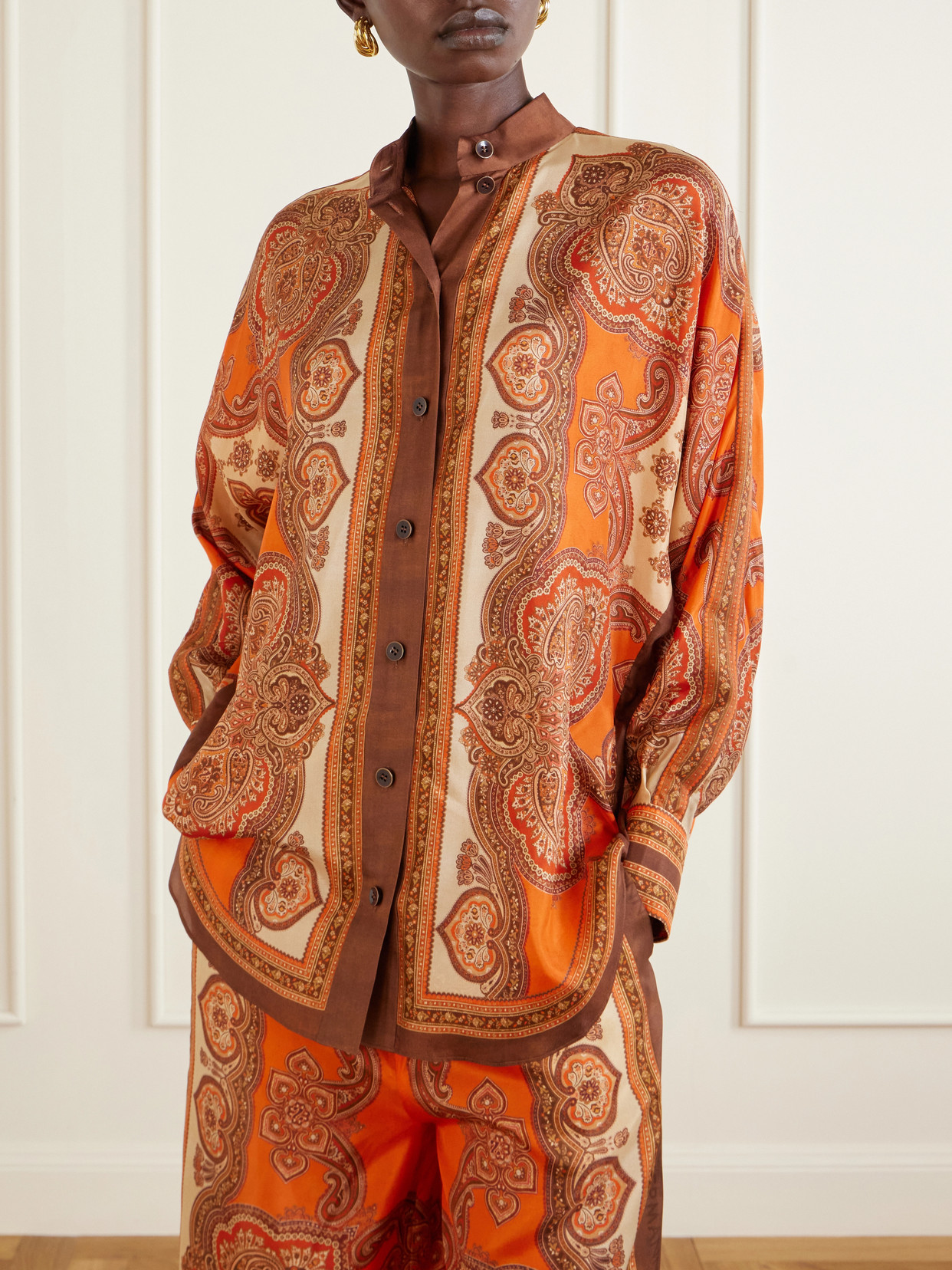 Zimmermann Tangerine Paisley-print Silk Habotai Mahon Dolman Shirt In Multi
