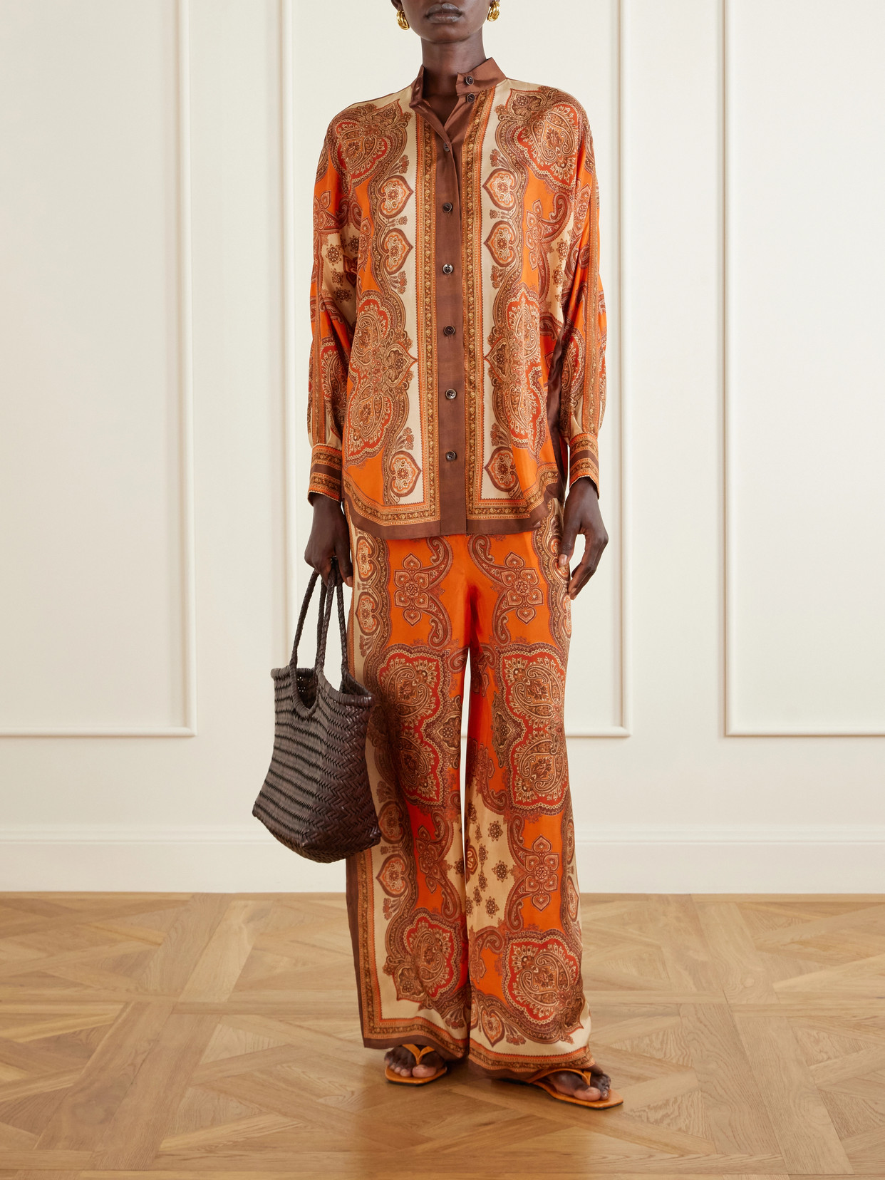 Zimmermann Tangerine Paisley-print Silk Habotai Mahon Dolman Shirt In Multi