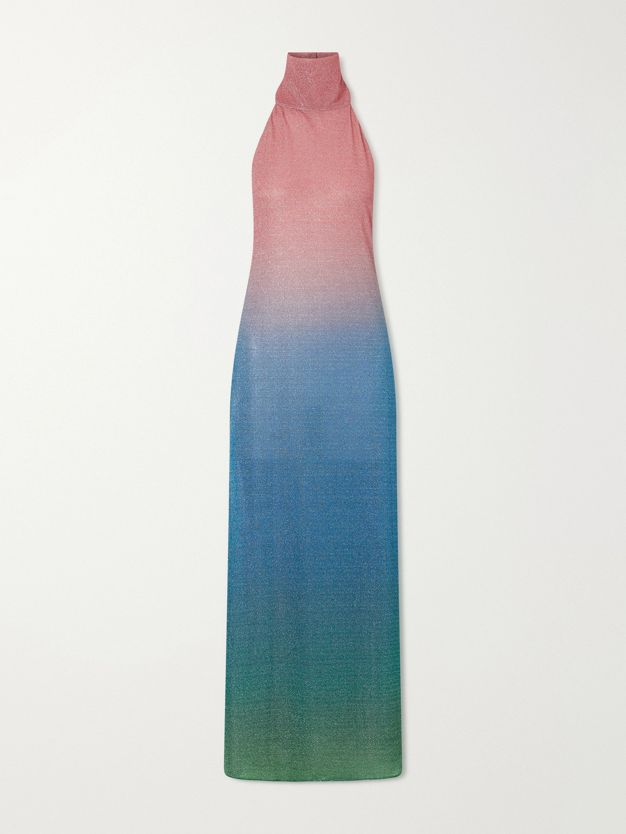 Oseree Lumière Candy Ombrè Metallic Stretch-knit Halterneck Maxi Dress In Multi