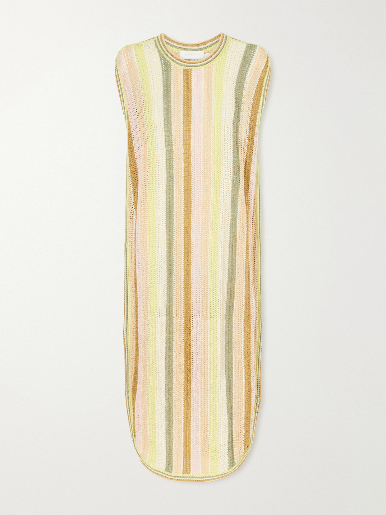 Zimmermann Indra Striped Crocheted Cotton Coverup In Yellow