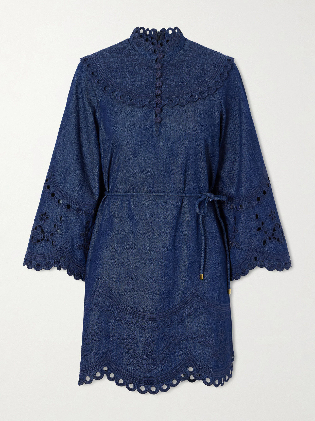 Zimmermann - Mahon Broderie Anglaise Denim Mini Dress - Blue