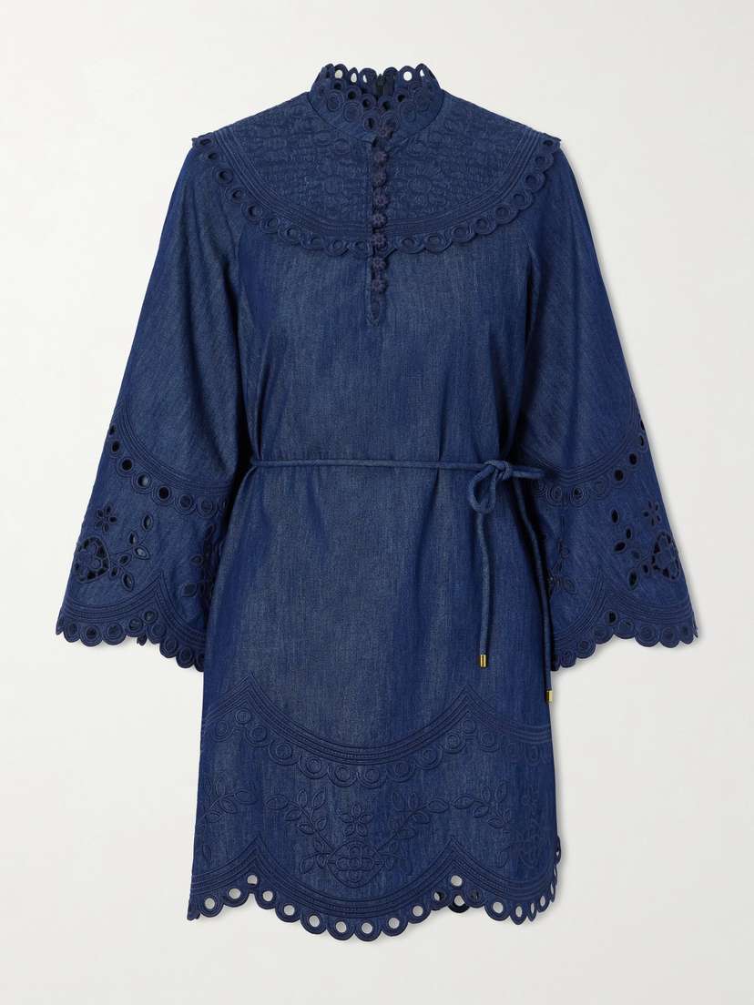 Zimmermann Mahon Broderie Anglaise Denim Mini Dress