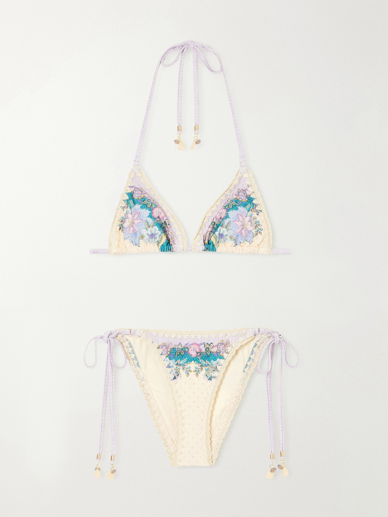 Zimmermann Printed Crochet-trimmed Bikini In Multi