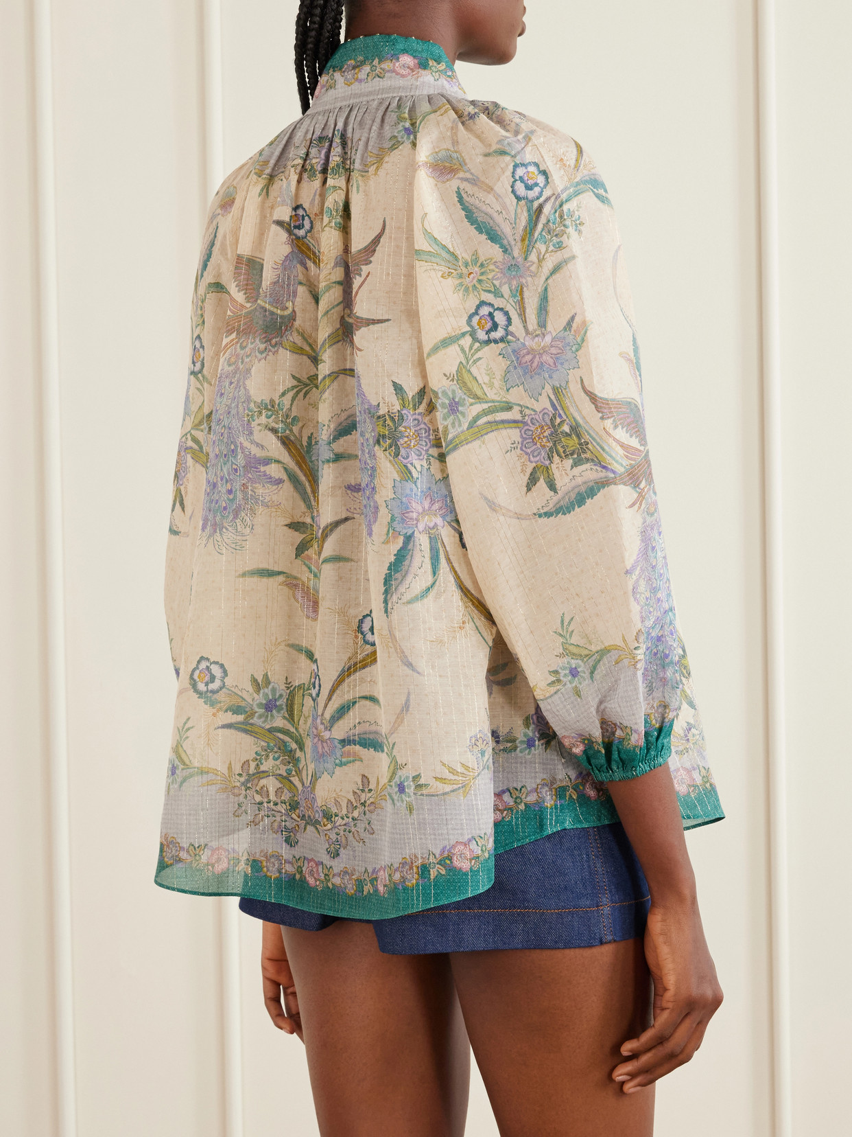 Zimmermann Indra Printed Metallic Cotton And Silk-blend Blouse In Multi