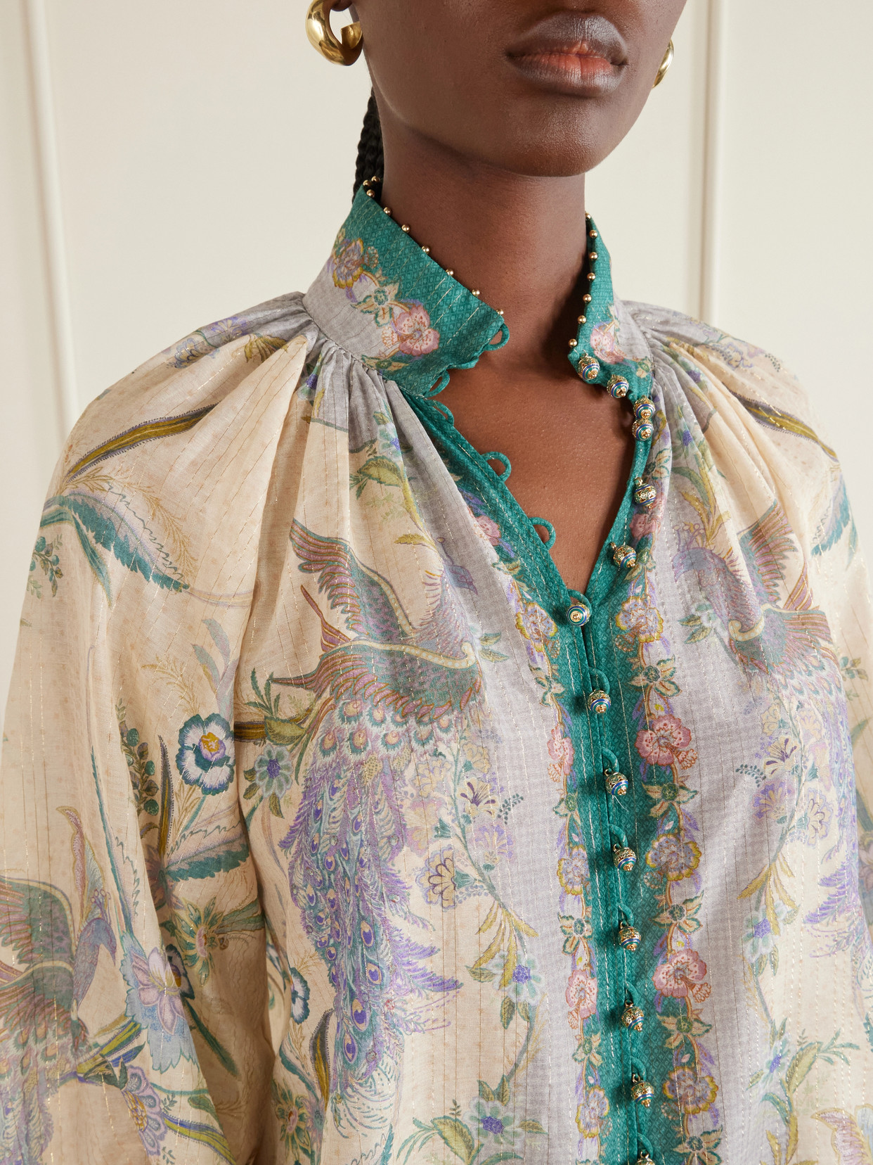 Zimmermann Indra Printed Metallic Cotton And Silk-blend Blouse In Multi