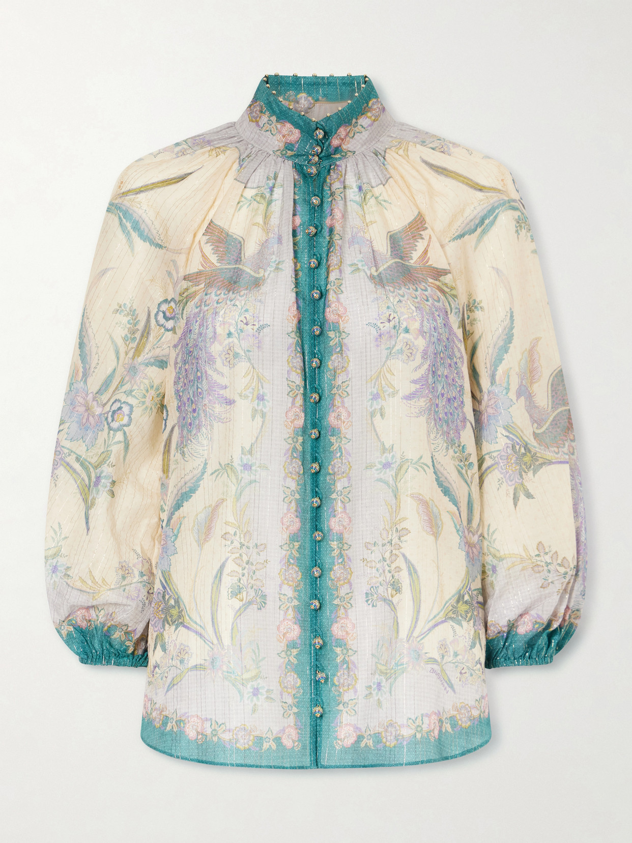 Zimmermann Indra Billow Metallic Cotton And Silk-blend Blouse In Multi