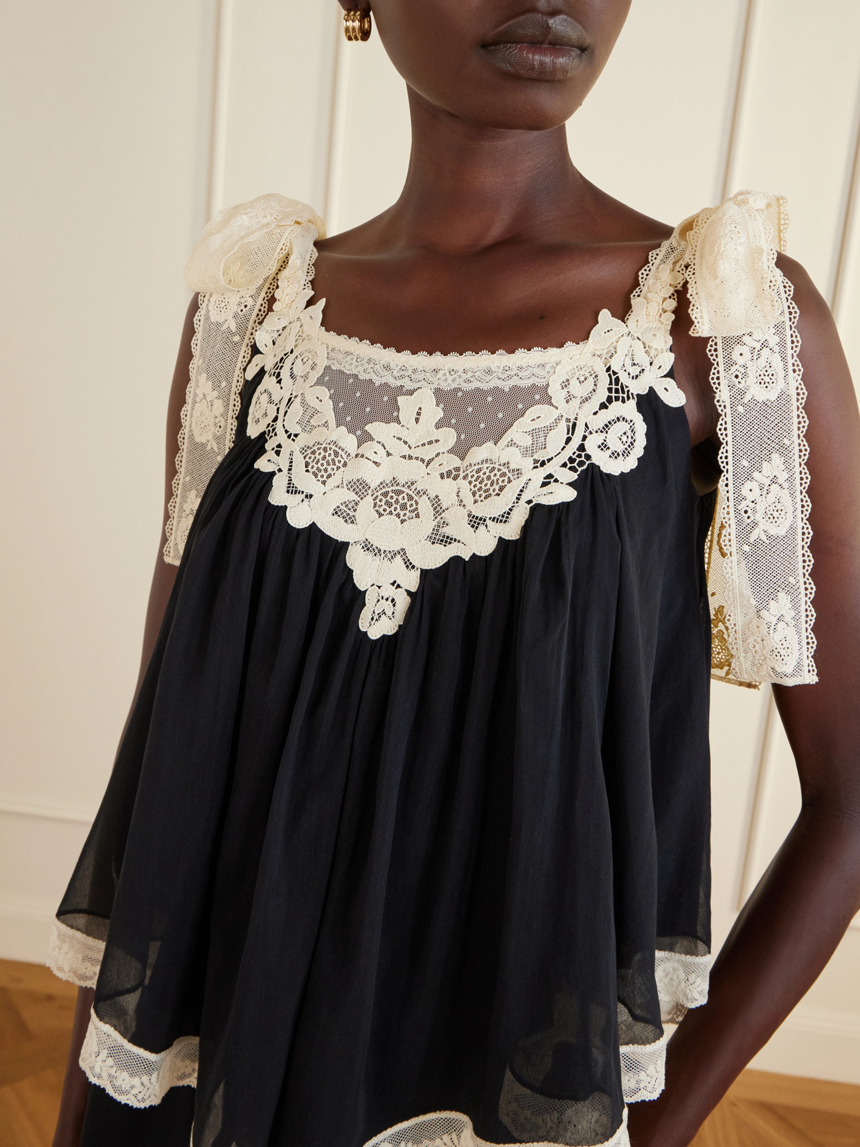 Roselight Lace-Trimmed Cotton And Silk-Blend Cami Top