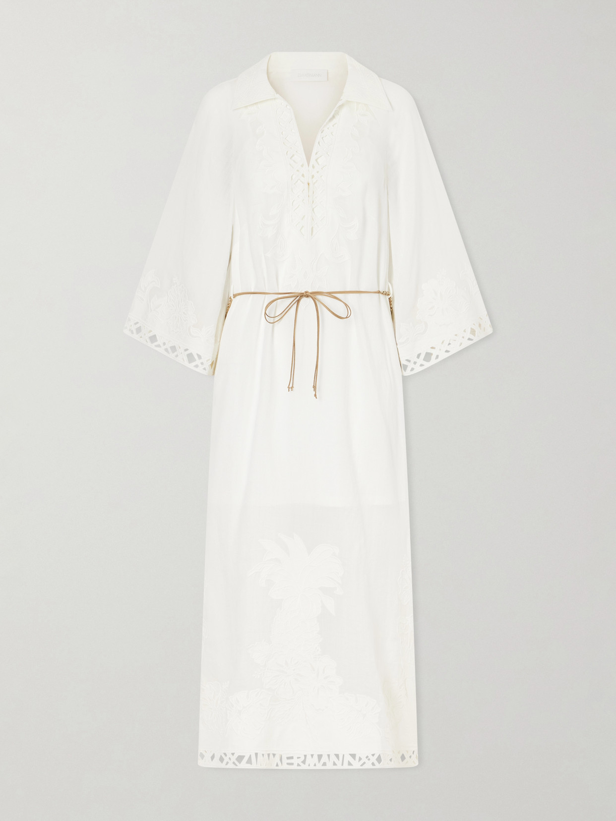 Zimmermann - Indra Embroidered Belted Ramie Maxi Dress - Ivory
