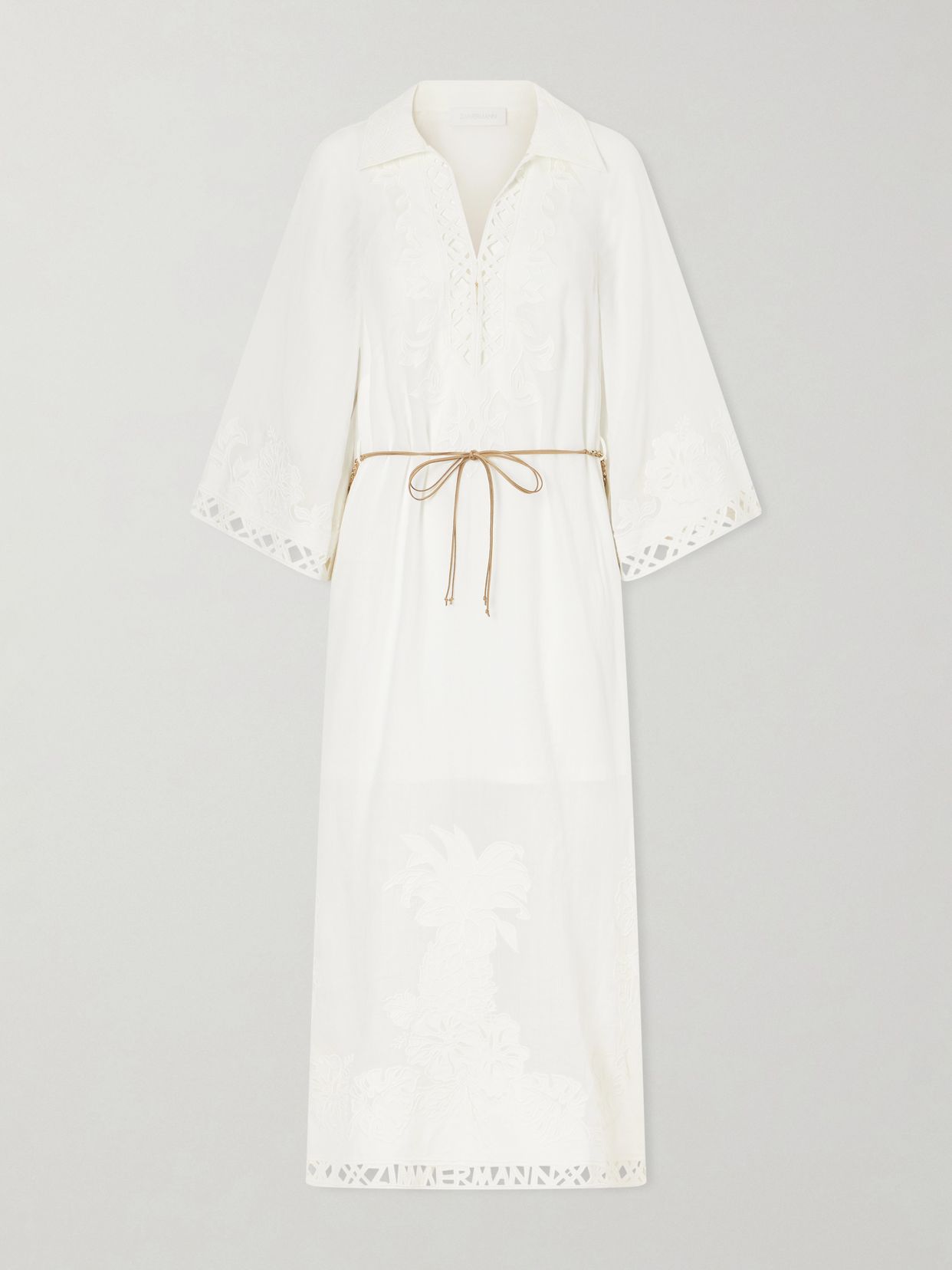 indra embroidered belted ramie maxi dress