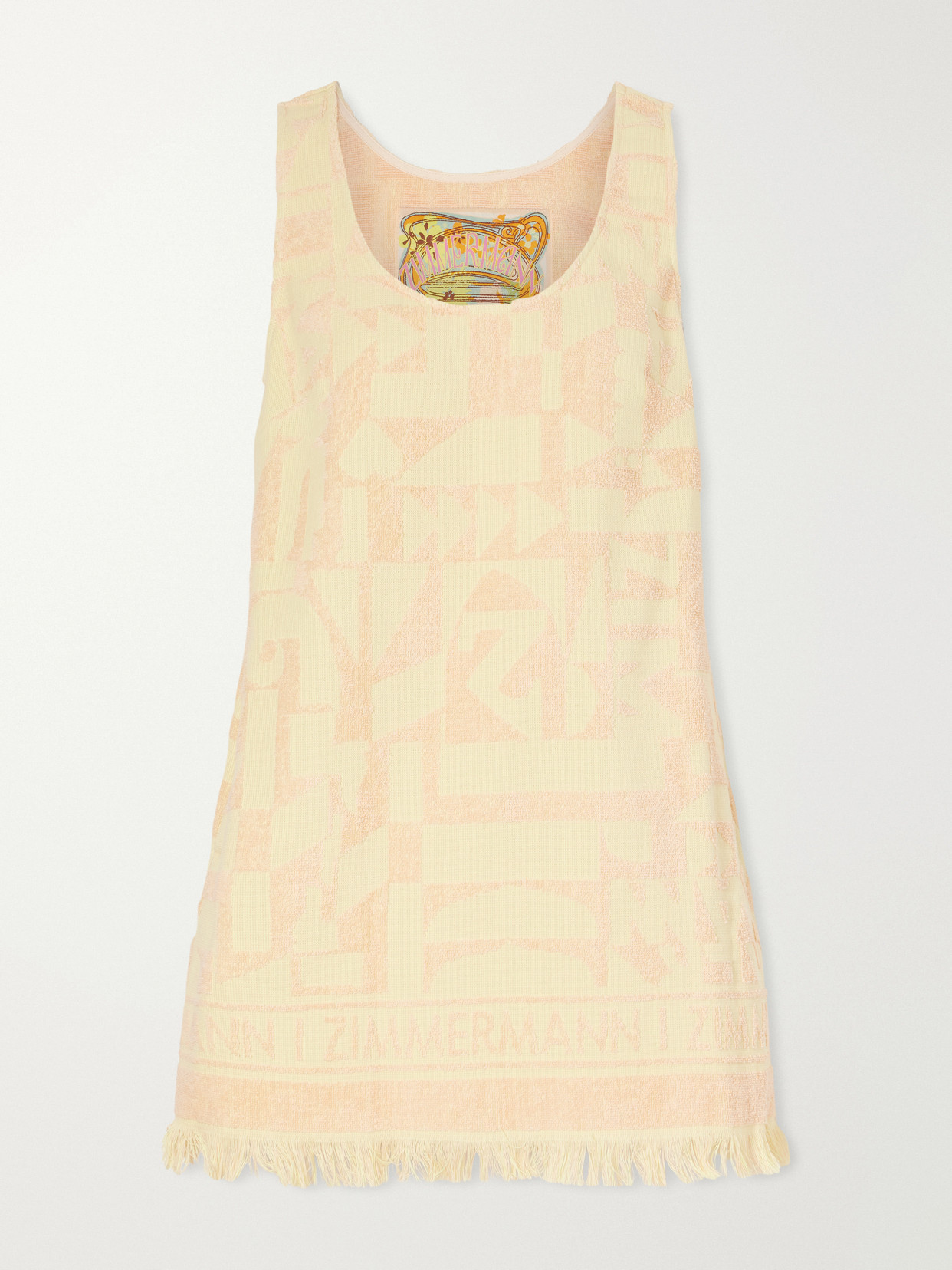 Zimmermann Solstice Logo-jacquard Fringed Cotton-terry Mini Dress In Yellow