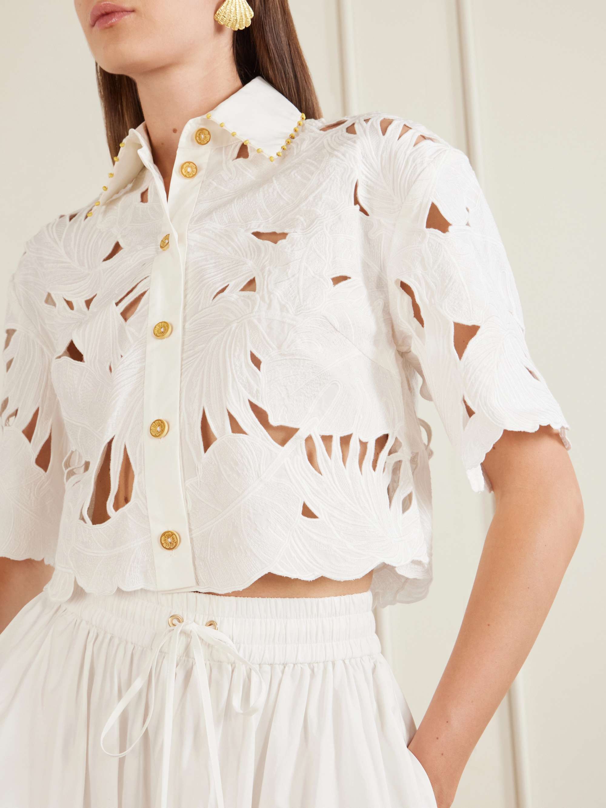 ZIMMERMANN Mahon cropped embroidered cotton top | NET-A-PORTER