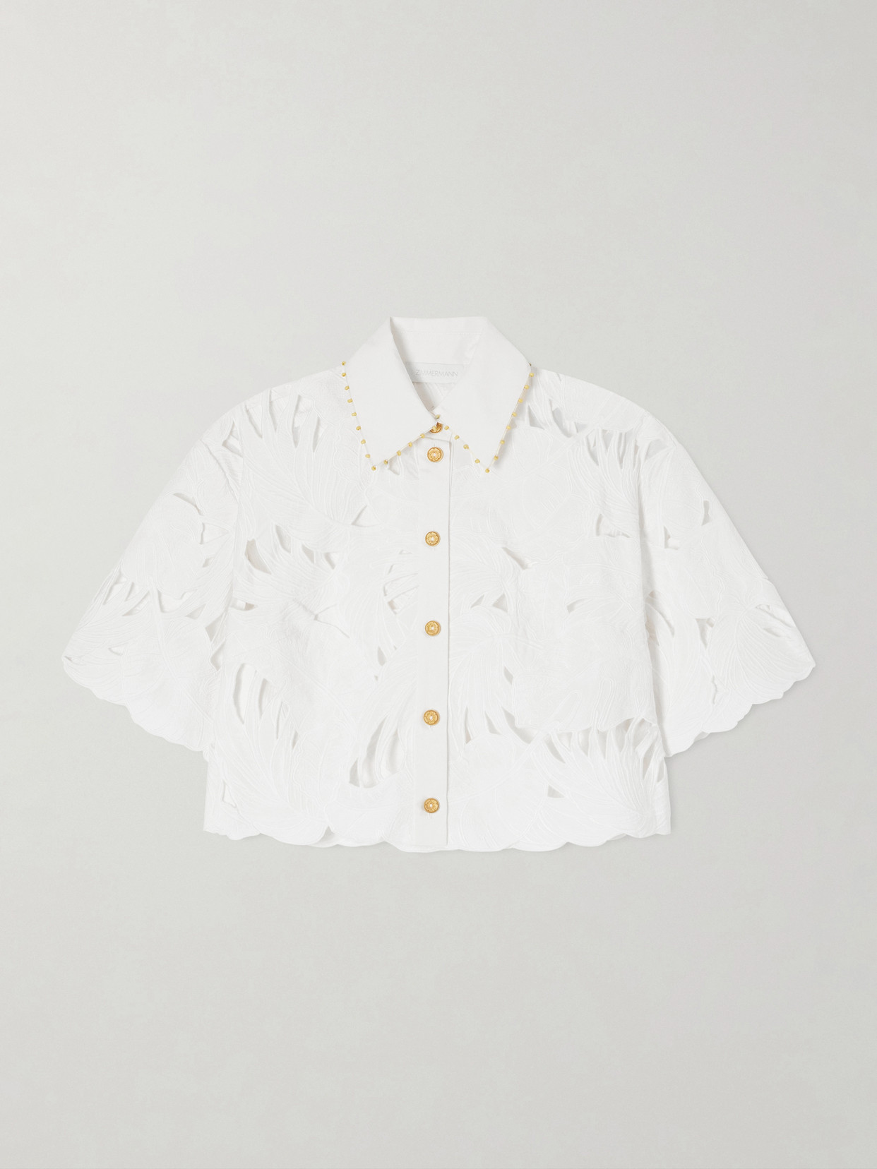 Zimmermann Womens Ivory Mahon Embroidered Cropped Cotton Shirt Xl In White
