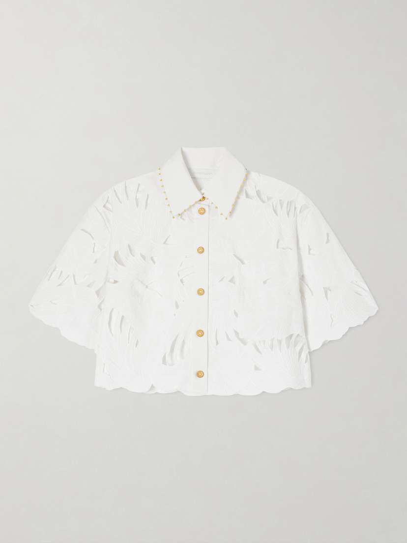 Zimmermann Mahon Cropped Embroidered Cotton Top
