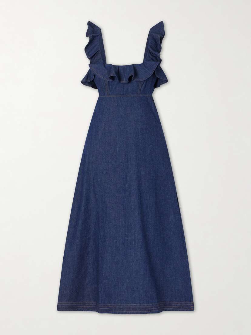 Zimmermann Aster Ruffled Denim Midi Dress