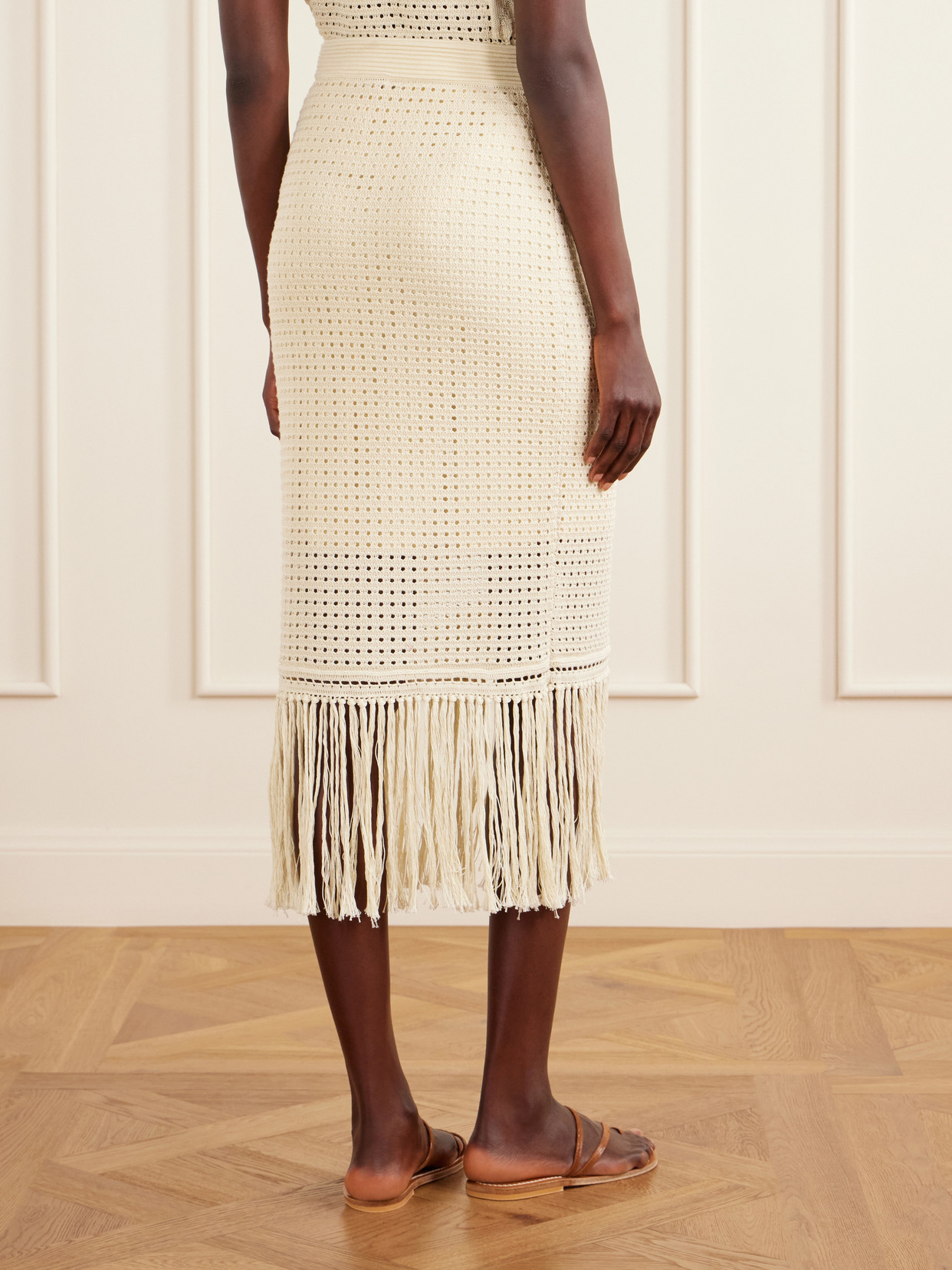 Indra Fringed Crocheted Cotton Maxi