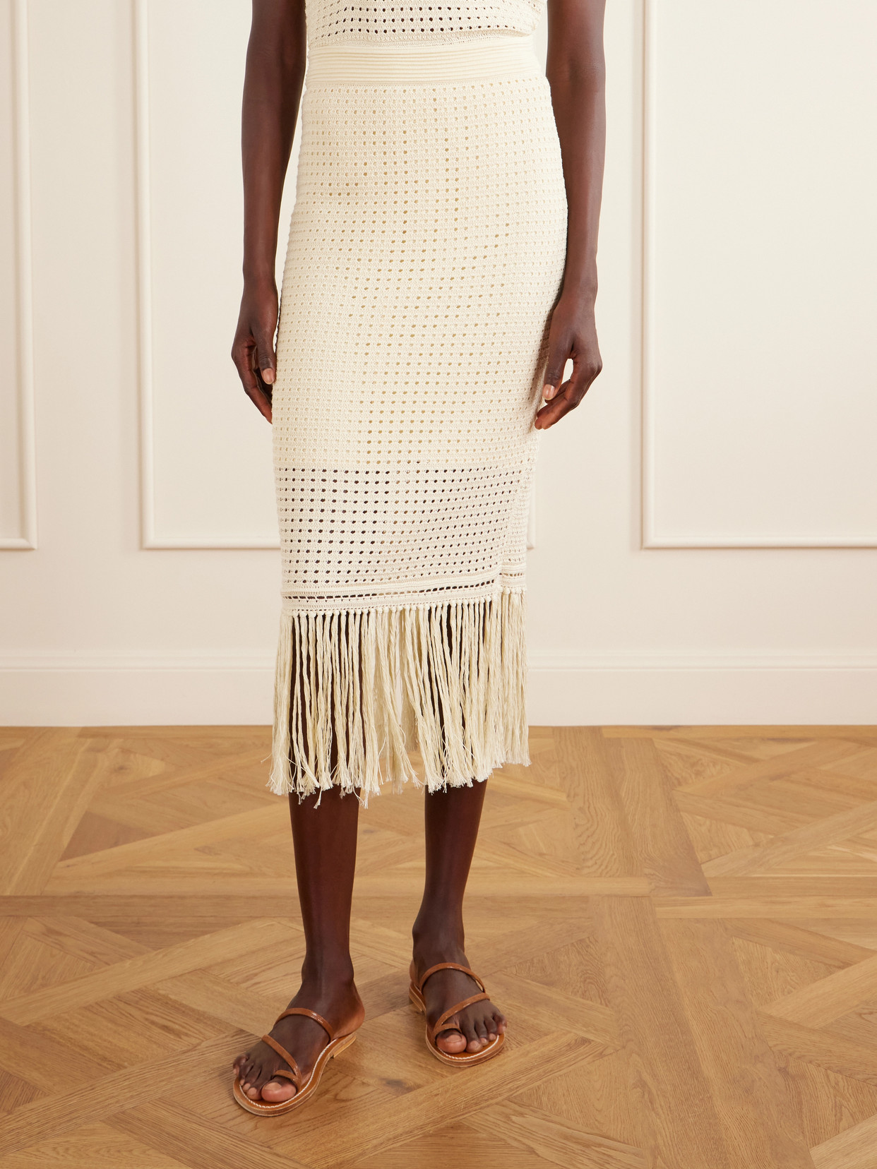 Indra Fringed Crocheted Cotton Maxi