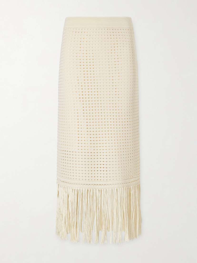 Zimmermann Indra Fringed Crocheted Cotton Maxi Skirt