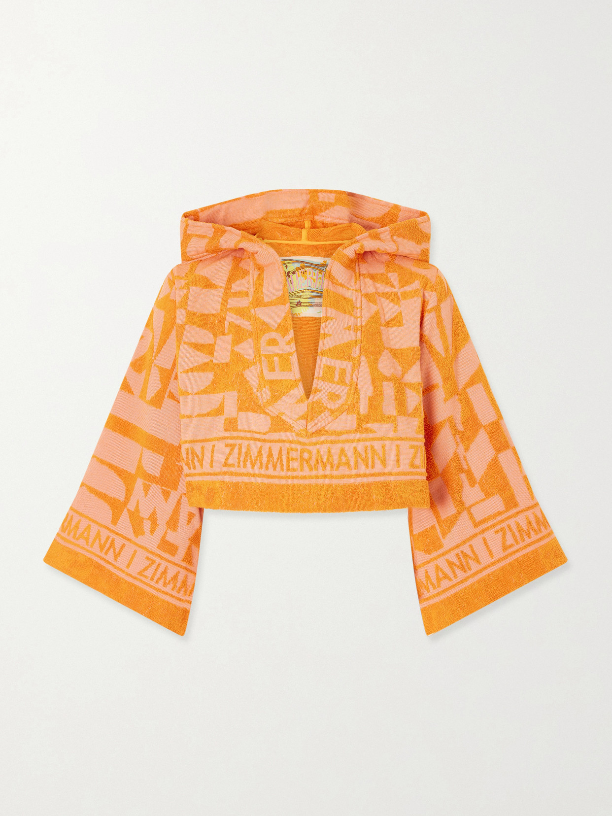 Zimmermann Solstice Hooded Cropped Jacquard-knit Cotton-terry Top In Orange