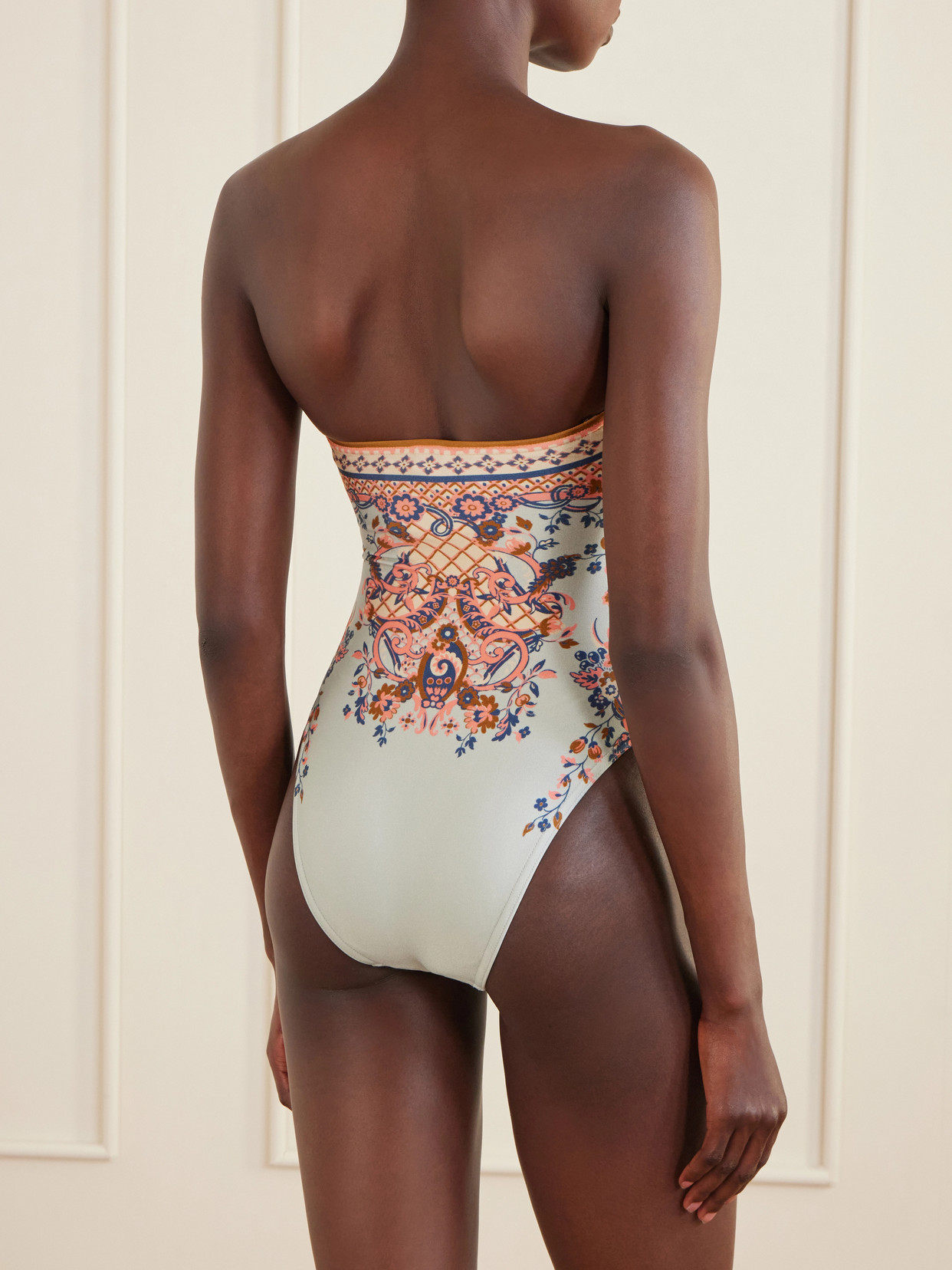 Zimmermann Aster Scarf Tie One-piece Swimsuit Blue Paisley Floral In Multi