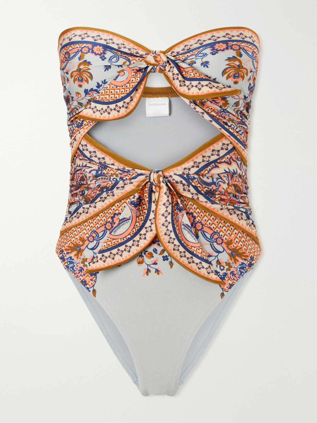 Zimmermann Aster Scarf Tie One-piece Swimsuit Blue Paisley Floral In Multi