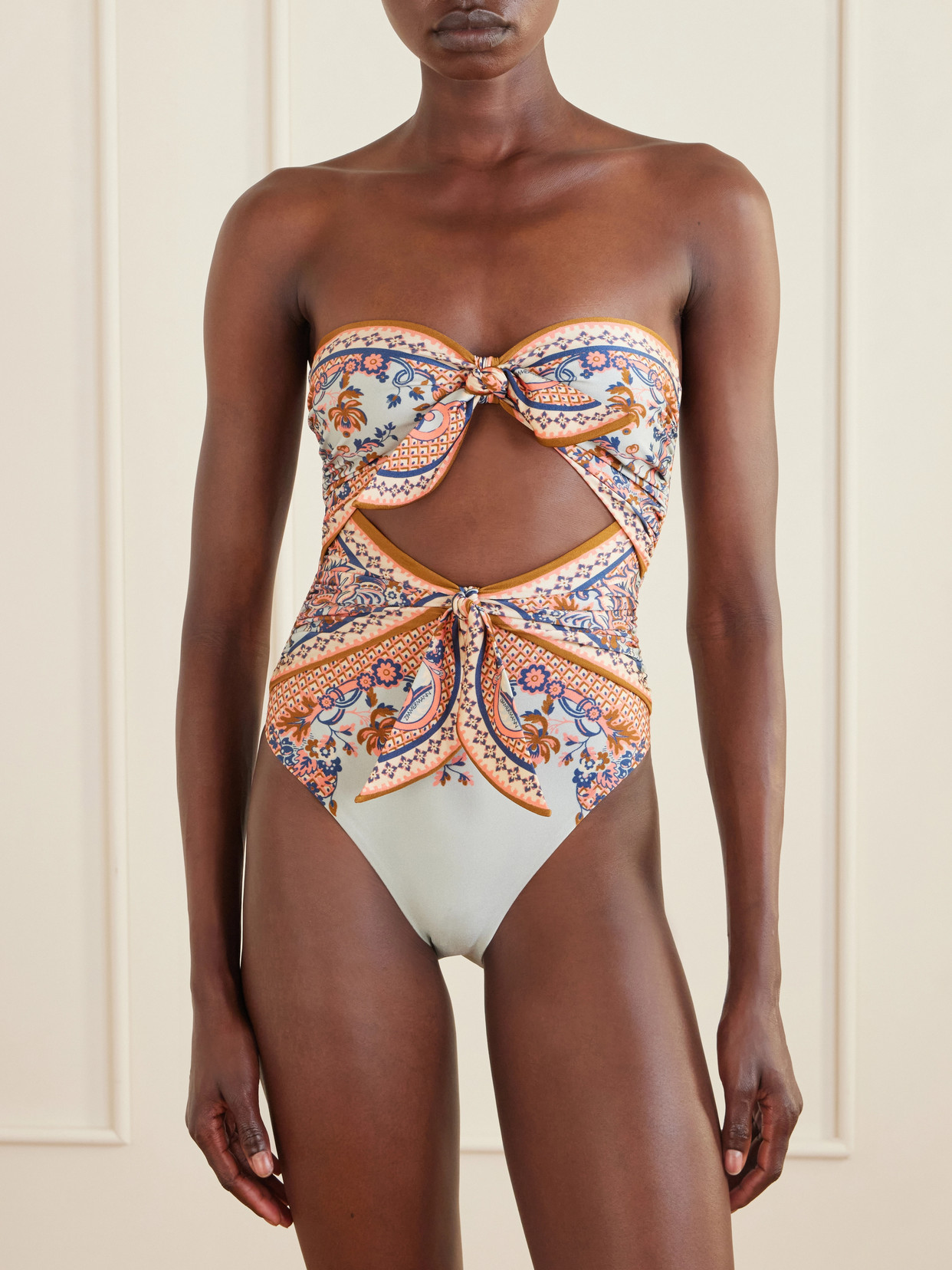Zimmermann Aster Scarf Tie One-piece Swimsuit Blue Paisley Floral In Multi