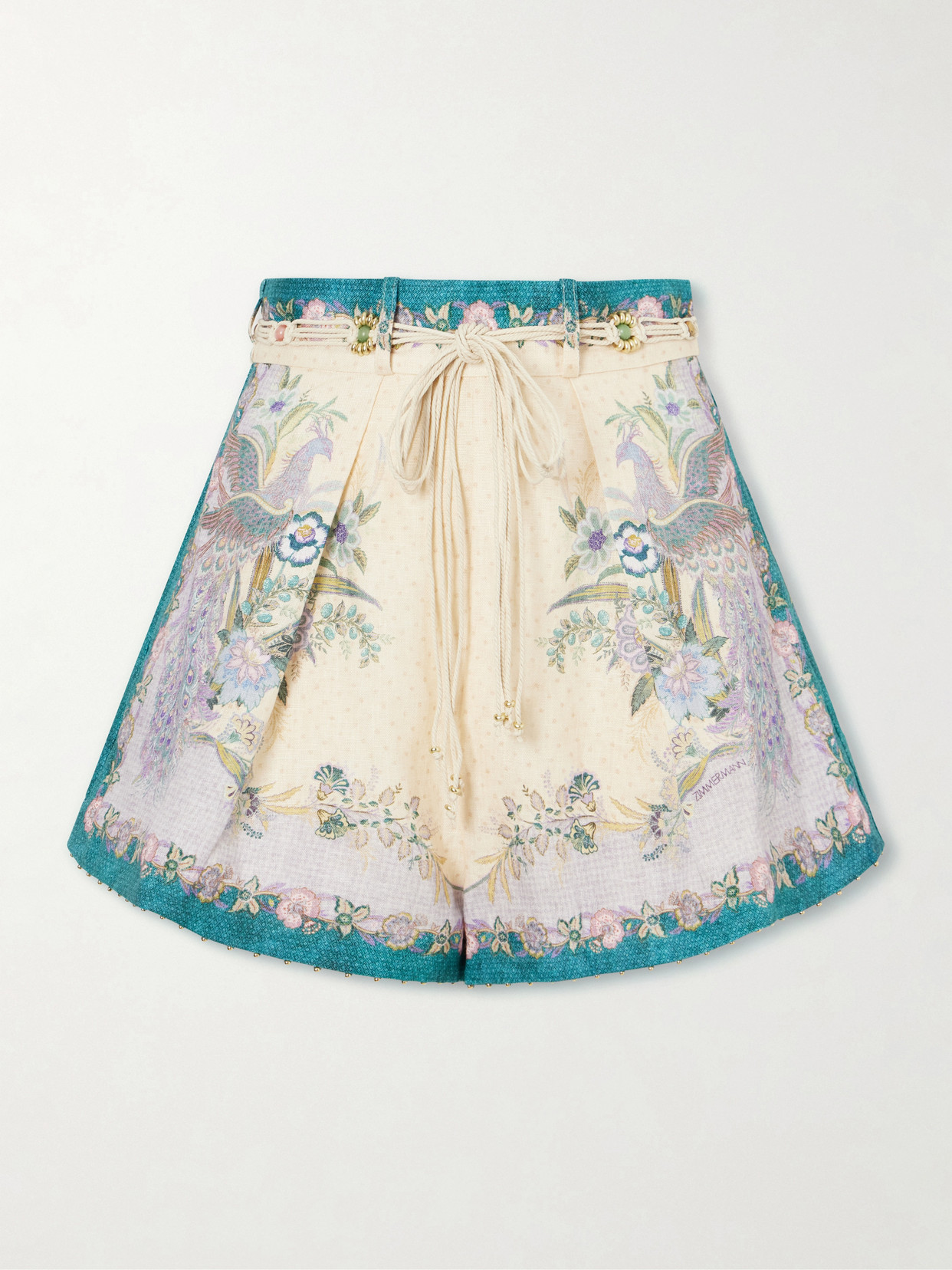 Zimmermann Indra Belted Mid-rise Floral-print Linen Shorts In Neutral