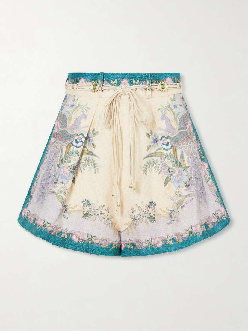 Zimmermann Indra Belted Mid-rise Floral-print Linen Shorts