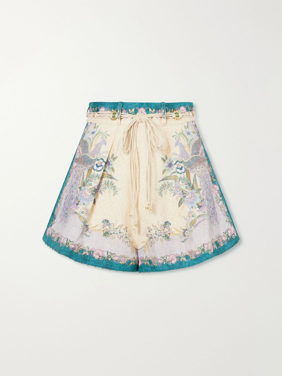Indra belted mid-rise floral-print linen shorts
