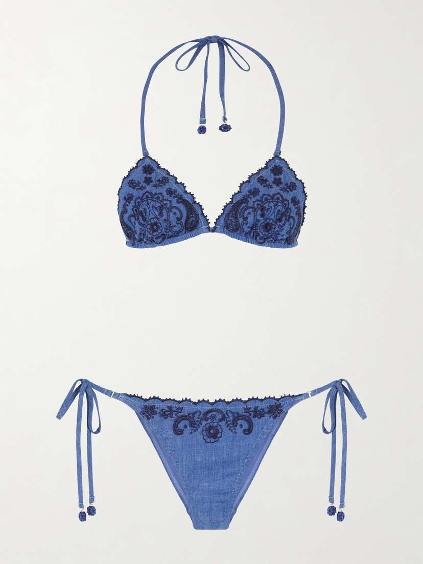 Zimmermann Aster Scalloped Embroidered Denim Bikini