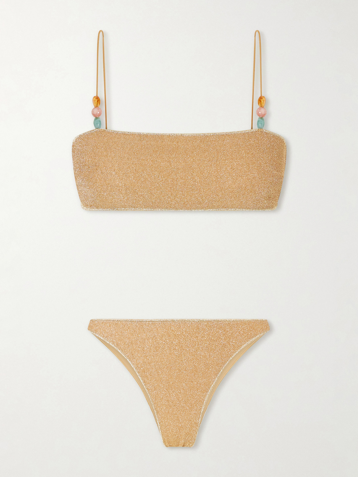 Oseree Lumiere Bead-embellished Metallic Bikini In Nude