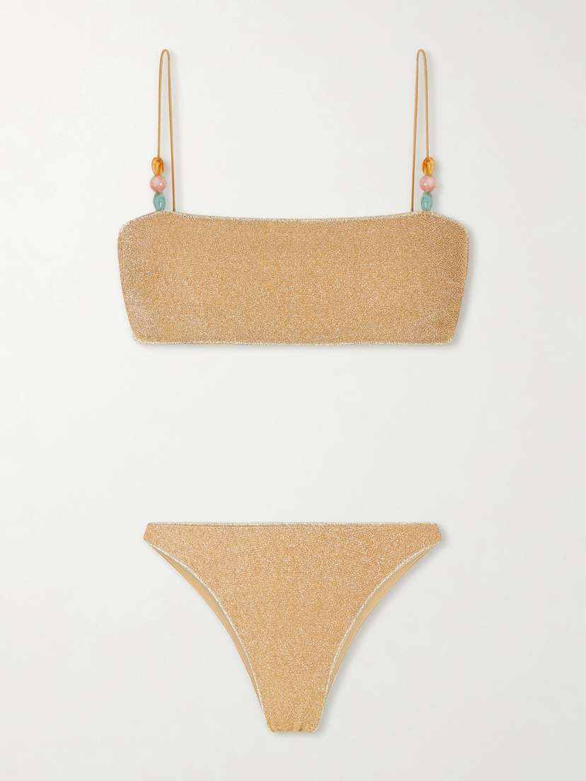 Oséree Lumiere Bead-embellished Metallic Bikini | Thumbnail 4 Oséree Lumiere Bead-embellished Metallic Bikini | Thumbnail 4
