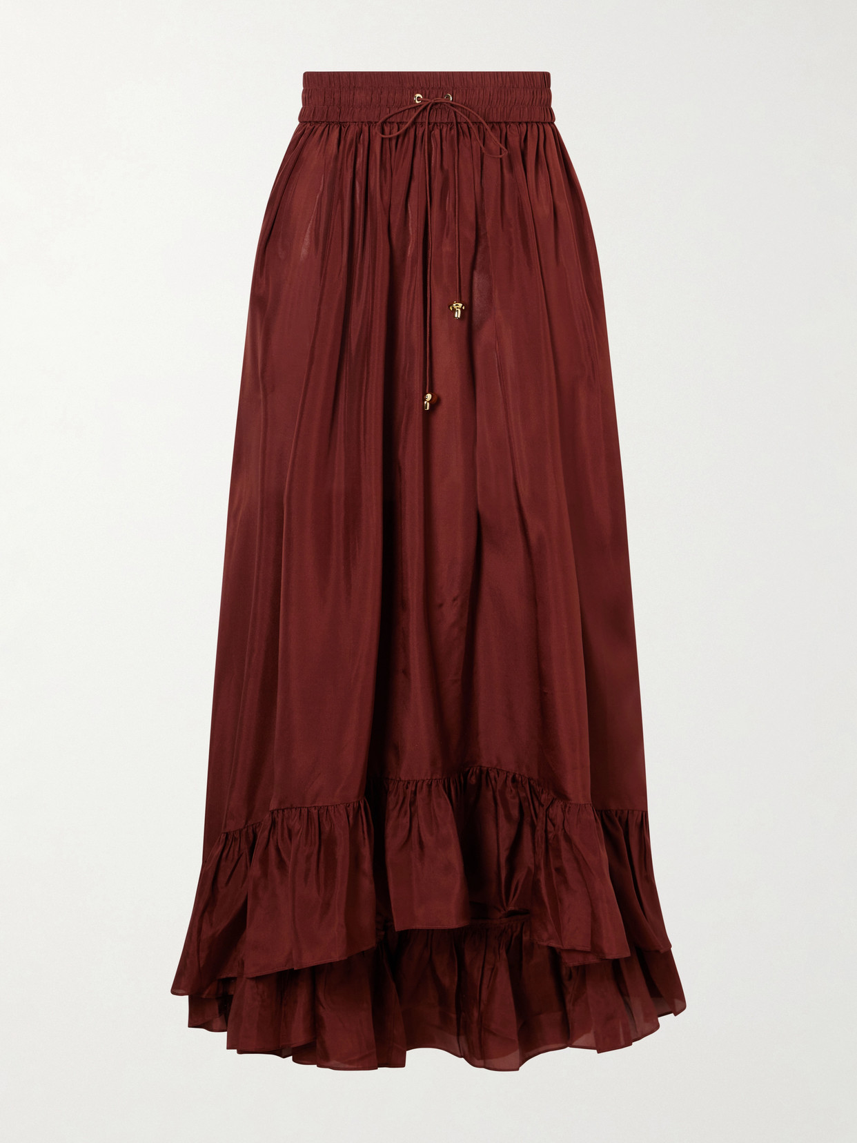 Zimmermann Aster Ruffled Silk Maxi Skirt In Red