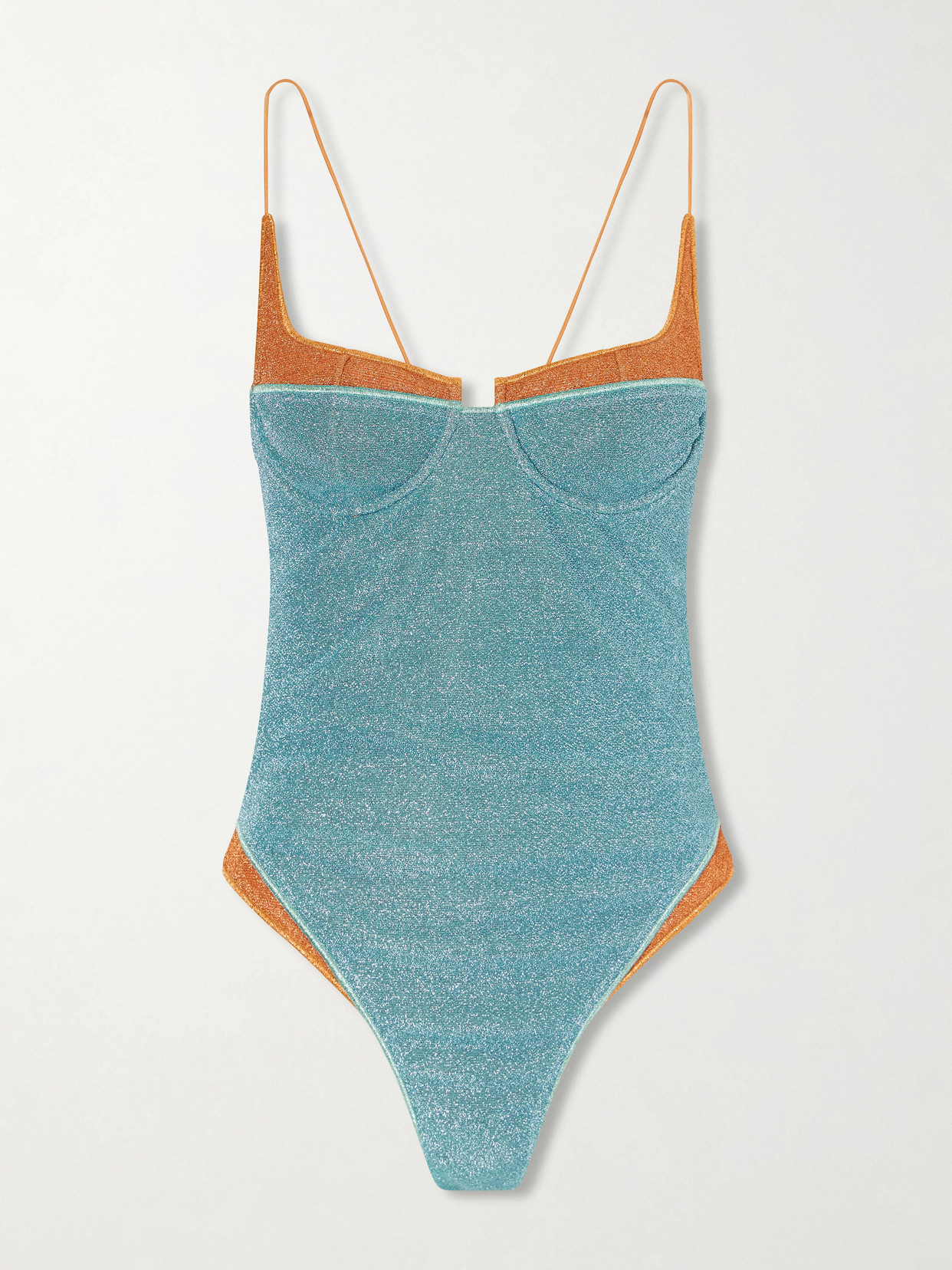 Oseree Lumiere Double Metallic Balconette Swimsuit In Blue