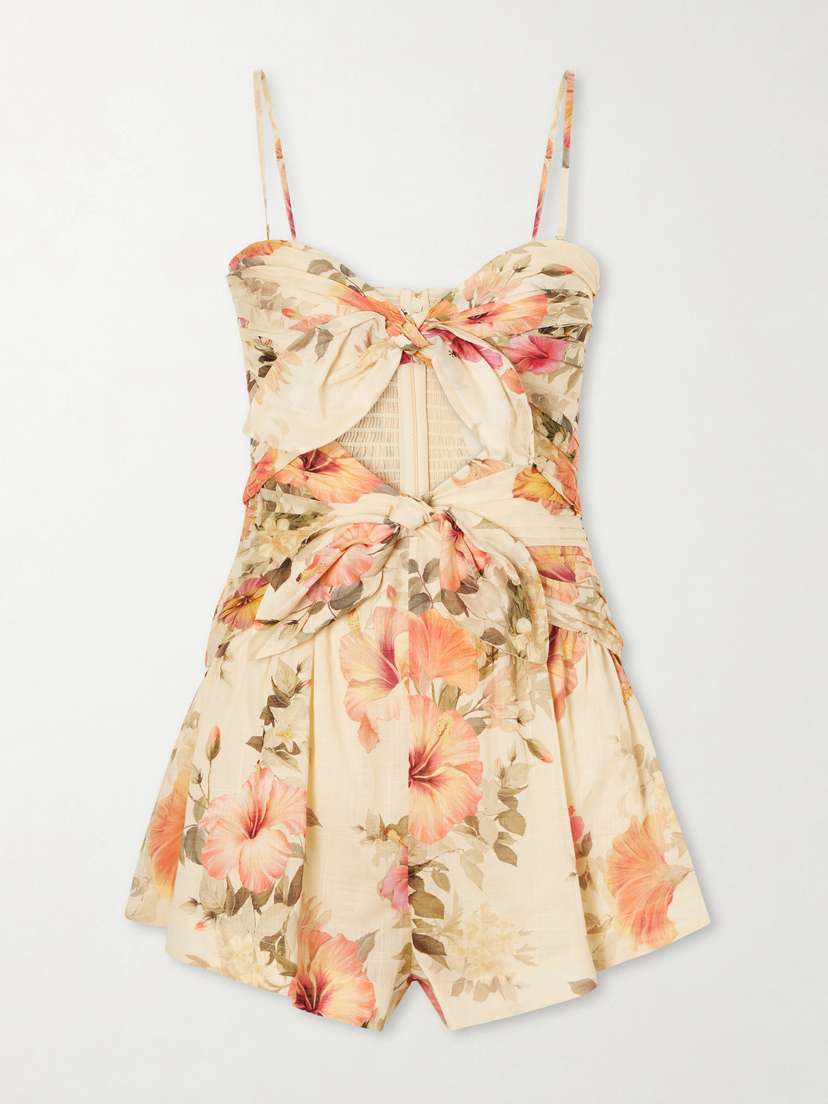 Mahon Cut-out Gathered Floral-print Cotton Playsuit