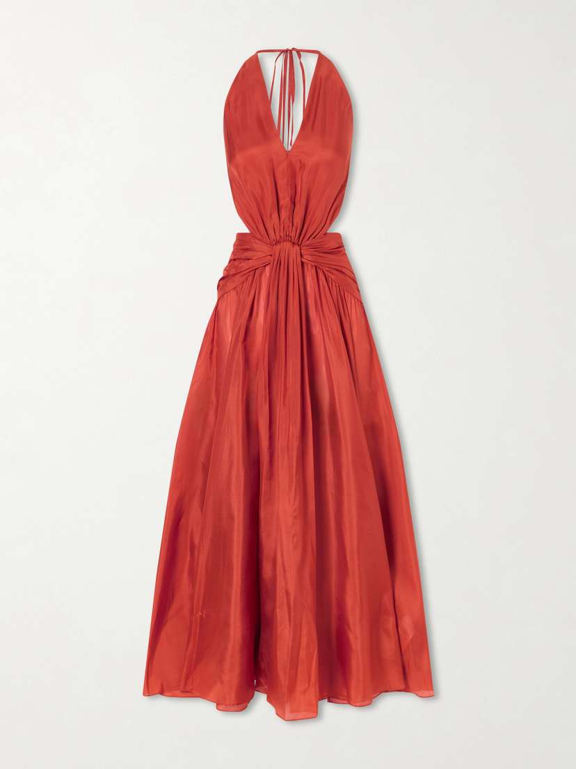 Zimmermann Indra Knotted Silk Halterneck Maxi Dress