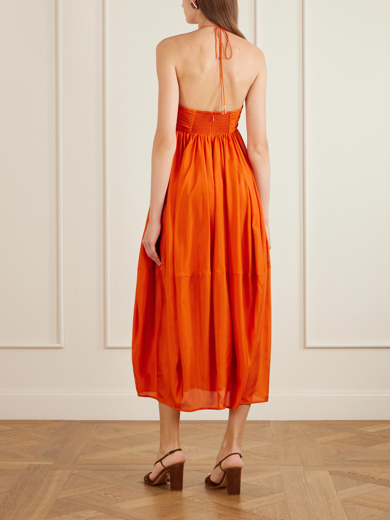 Zimmermann Womens Tangerine Mahon Halter-neck Silk Maxi Dress Xl In Orange