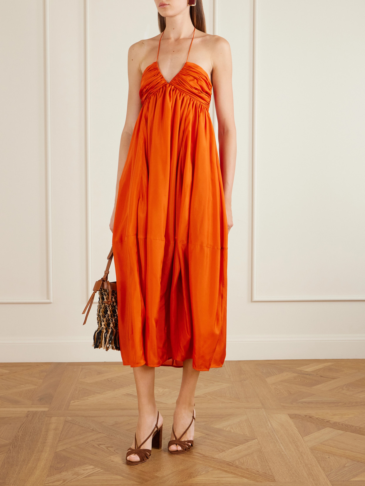 Zimmermann Womens Tangerine Mahon Halter-neck Silk Maxi Dress Xl In Orange