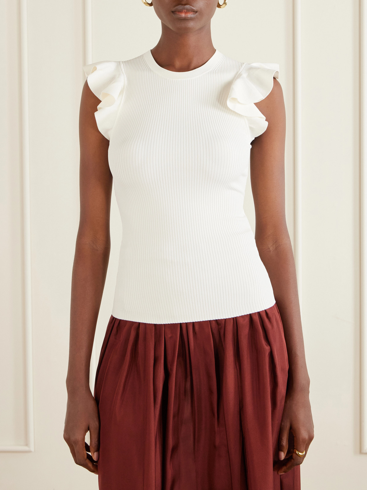 Aster Frill Racer Ribbed-Knit Tank