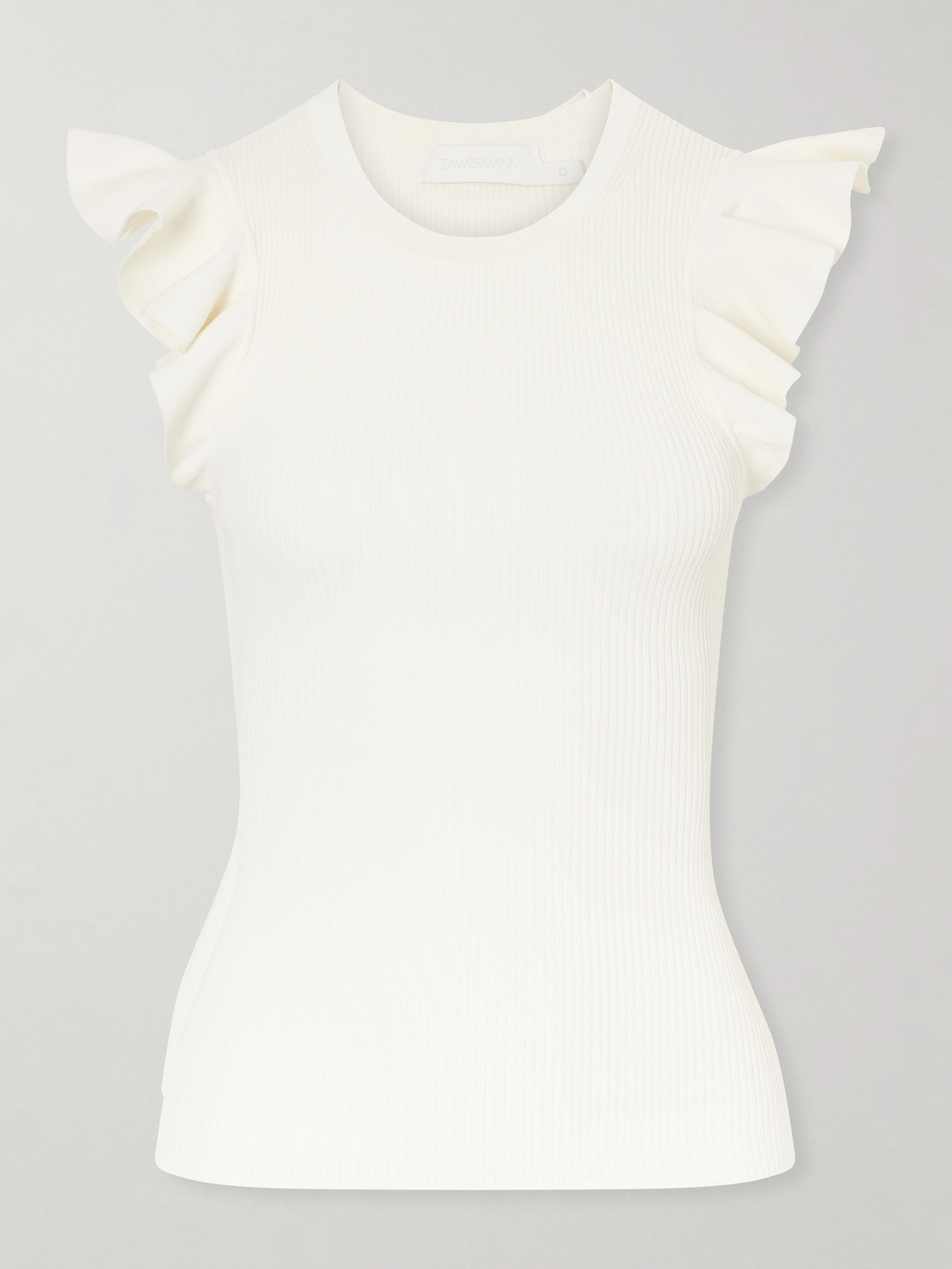 Zimmermann Aster Frill Racer Ribbed-knit Tank In White