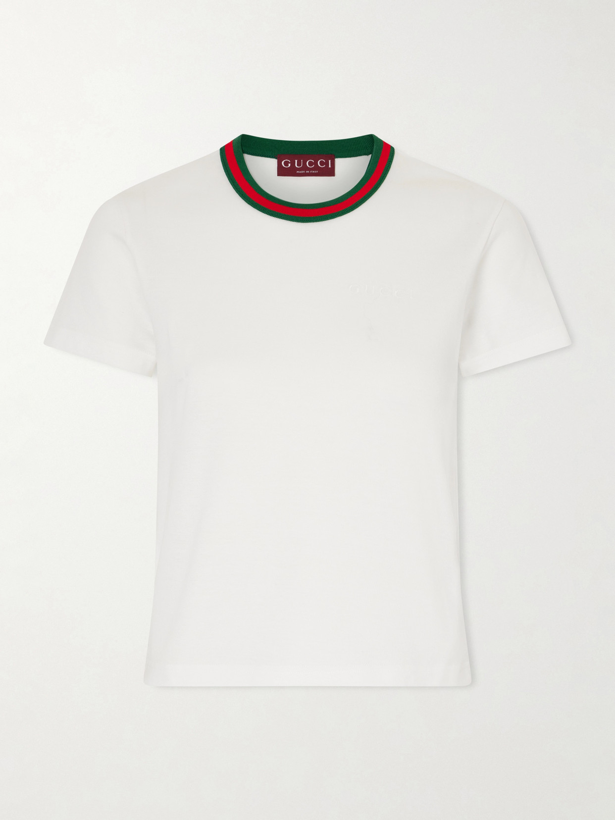 Cropped Striped Embroidered Cotton-Jersey T-Shirt