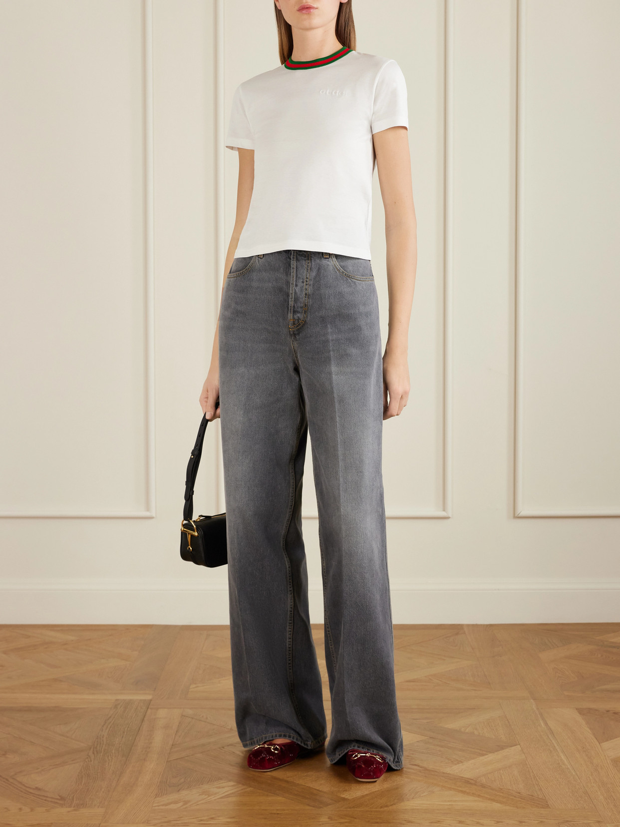 Cropped Striped Embroidered Cotton-Jersey T-Shirt