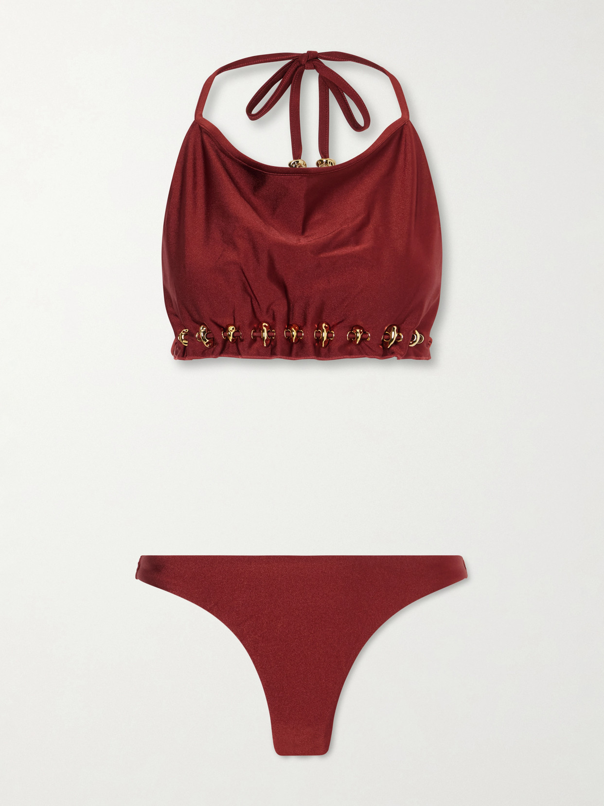 Zimmermann Aster Embellished Bikini In Burgundy