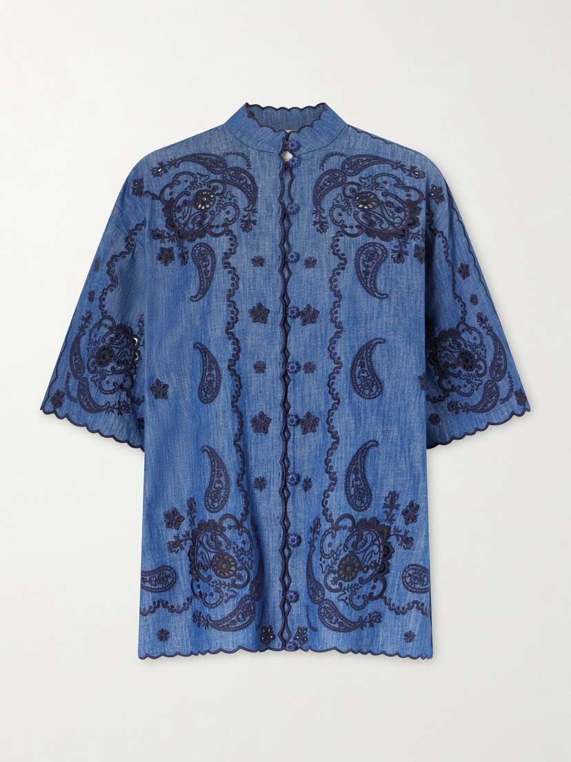 Zimmermann Aster Embroidered Denim Shirt