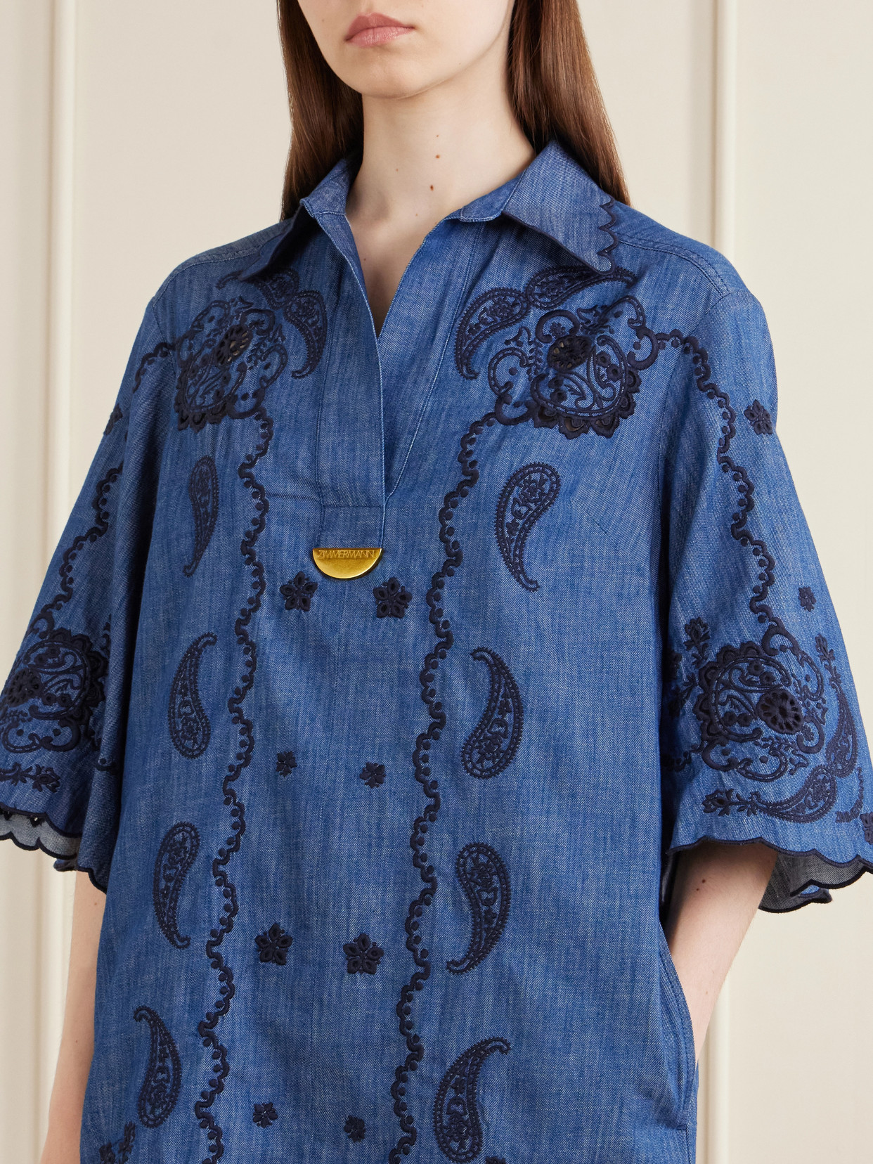 Aster Broderie Anglaise-Trimmed Cotton-Denim Mini Dress
