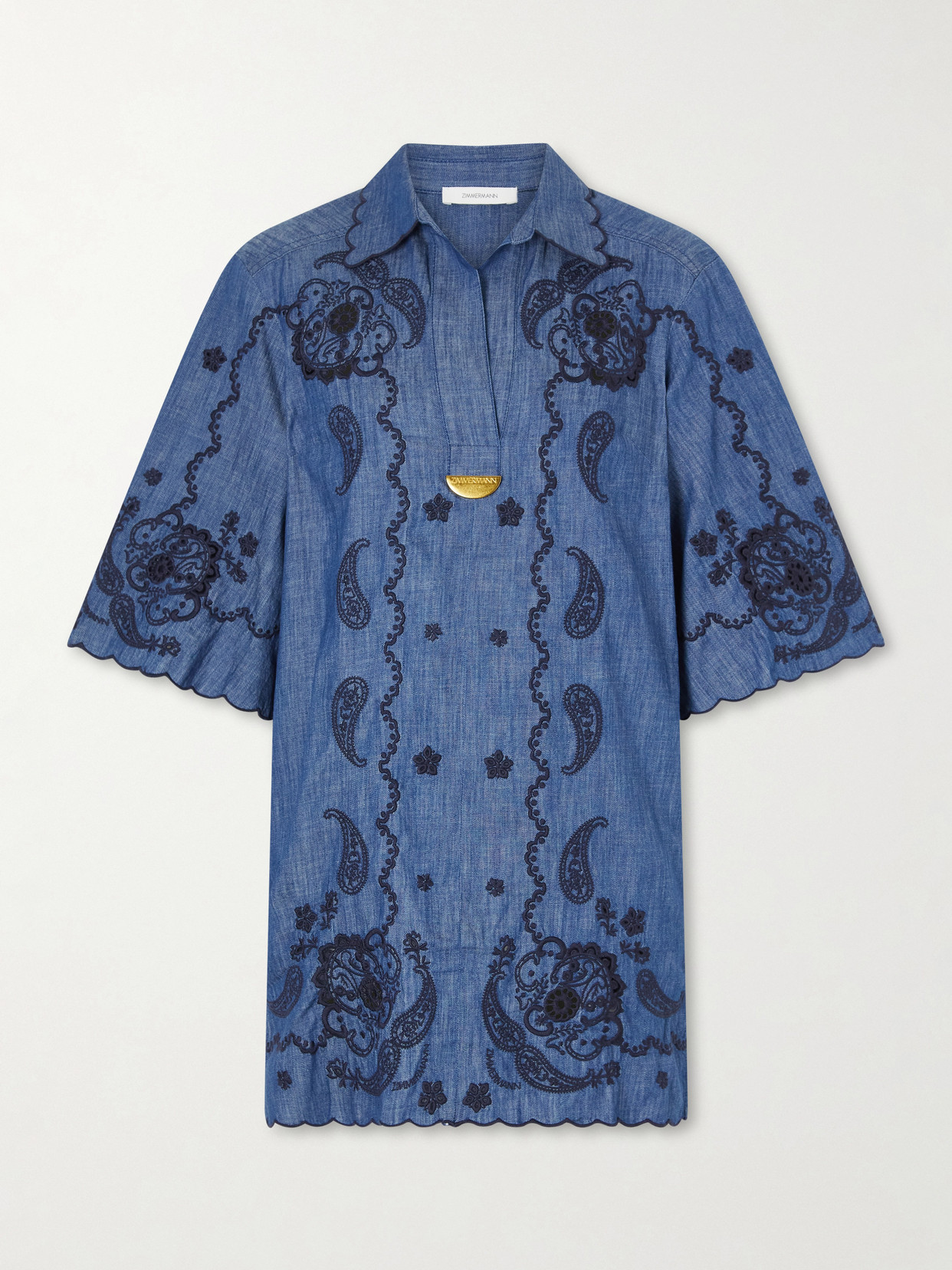 Aster Broderie Anglaise-Trimmed Cotton-Denim Mini Dress